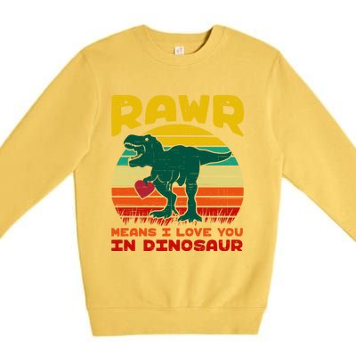 Rawr Means I Love You In Dinosaur Retro Sunset Heart Vintage Gift Premium Crewneck Sweatshirt