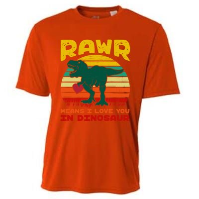 Rawr Means I Love You In Dinosaur Retro Sunset Heart Vintage Gift Cooling Performance Crew T-Shirt