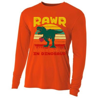 Rawr Means I Love You In Dinosaur Retro Sunset Heart Vintage Gift Cooling Performance Long Sleeve Crew