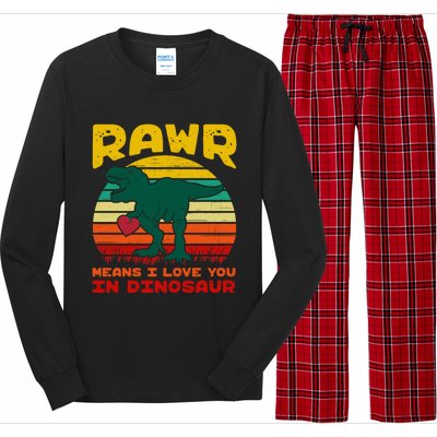 Rawr Means I Love You In Dinosaur Retro Sunset Heart Vintage Gift Long Sleeve Pajama Set