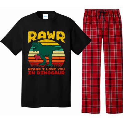 Rawr Means I Love You In Dinosaur Retro Sunset Heart Vintage Gift Pajama Set