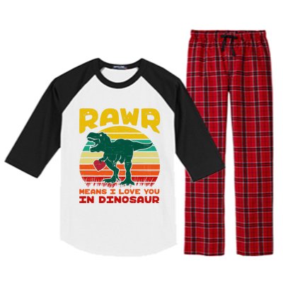 Rawr Means I Love You In Dinosaur Retro Sunset Heart Vintage Gift Raglan Sleeve Pajama Set