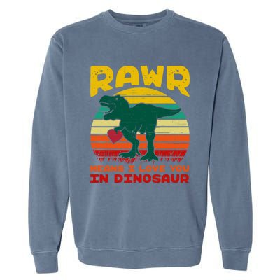 Rawr Means I Love You In Dinosaur Retro Sunset Heart Vintage Gift Garment-Dyed Sweatshirt