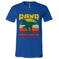 Rawr Means I Love You In Dinosaur Retro Sunset Heart Vintage Gift V-Neck T-Shirt