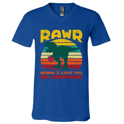 Rawr Means I Love You In Dinosaur Retro Sunset Heart Vintage Gift V-Neck T-Shirt