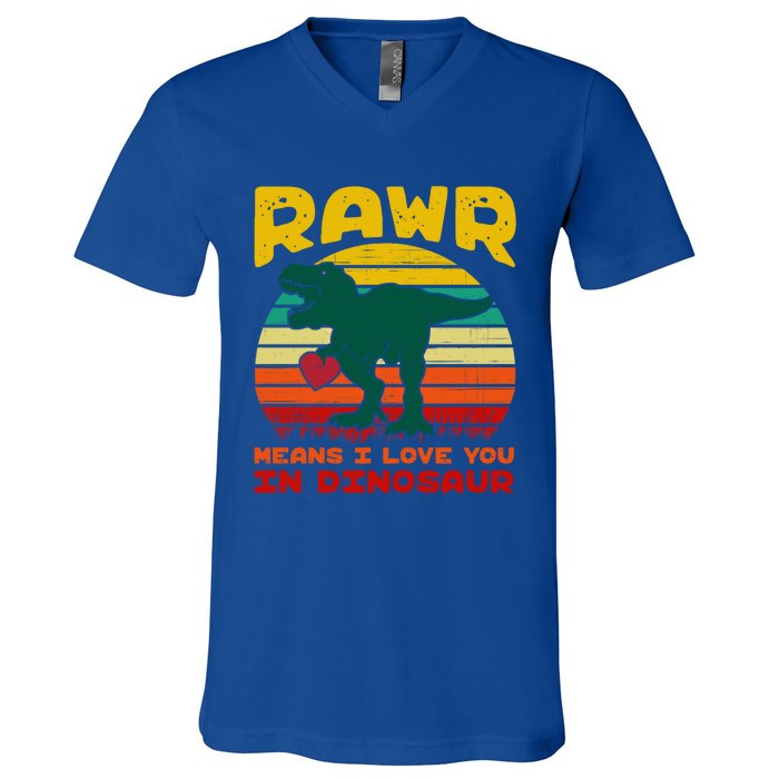 Rawr Means I Love You In Dinosaur Retro Sunset Heart Vintage Gift V-Neck T-Shirt