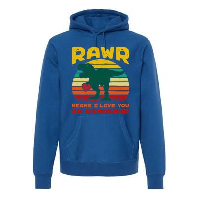 Rawr Means I Love You In Dinosaur Retro Sunset Heart Vintage Gift Premium Hoodie