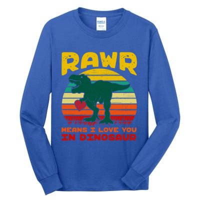 Rawr Means I Love You In Dinosaur Retro Sunset Heart Vintage Gift Tall Long Sleeve T-Shirt