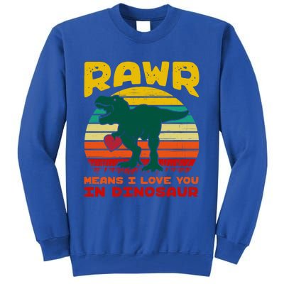 Rawr Means I Love You In Dinosaur Retro Sunset Heart Vintage Gift Tall Sweatshirt