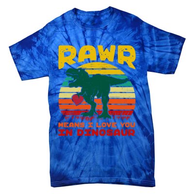 Rawr Means I Love You In Dinosaur Retro Sunset Heart Vintage Gift Tie-Dye T-Shirt