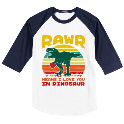 Rawr Means I Love You In Dinosaur Retro Sunset Heart Vintage Gift Baseball Sleeve Shirt