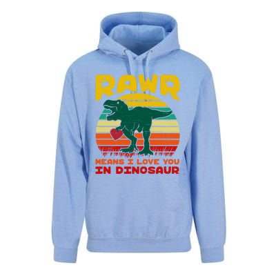 Rawr Means I Love You In Dinosaur Retro Sunset Heart Vintage Gift Unisex Surf Hoodie