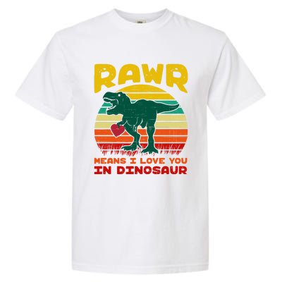 Rawr Means I Love You In Dinosaur Retro Sunset Heart Vintage Gift Garment-Dyed Heavyweight T-Shirt