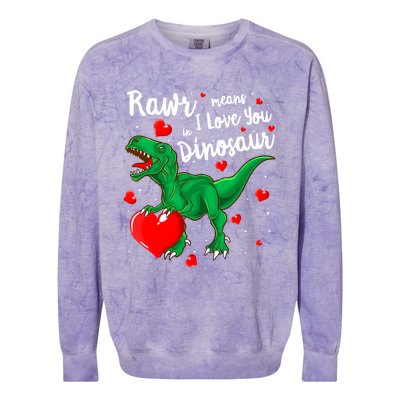 Rawr Means I Love You In Dinosaur Gift Valentines Day Cute Gift Colorblast Crewneck Sweatshirt