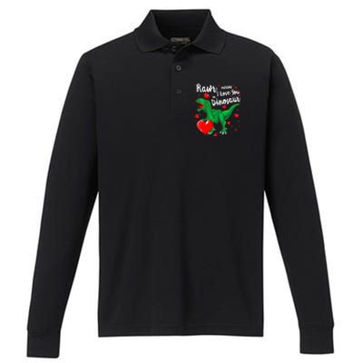 Rawr Means I Love You In Dinosaur Gift Valentines Day Cute Gift Performance Long Sleeve Polo