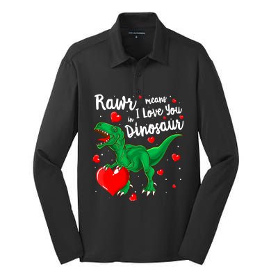 Rawr Means I Love You In Dinosaur Gift Valentines Day Cute Gift Silk Touch Performance Long Sleeve Polo