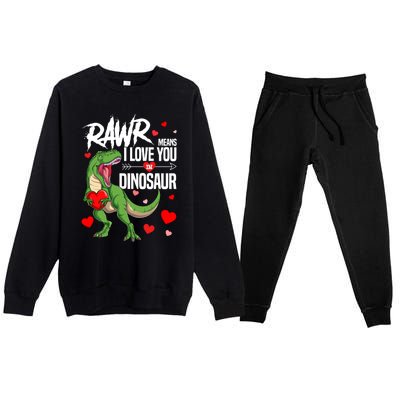 Rawr Means I Love You In Dinosaur T Rex Lover Valentine Funny Gift Premium Crewneck Sweatsuit Set