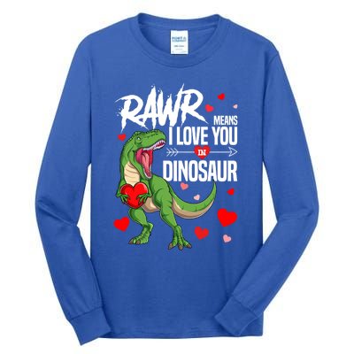 Rawr Means I Love You In Dinosaur T Rex Lover Valentine Funny Gift Tall Long Sleeve T-Shirt