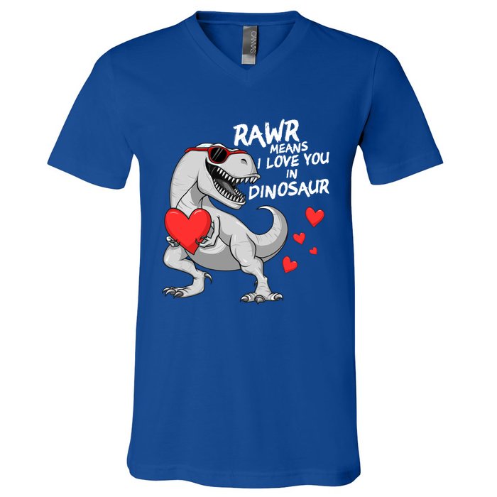 Rawr Means I Love You In Dinosaur Tgreat Giftrex Valentines Day Gift V-Neck T-Shirt