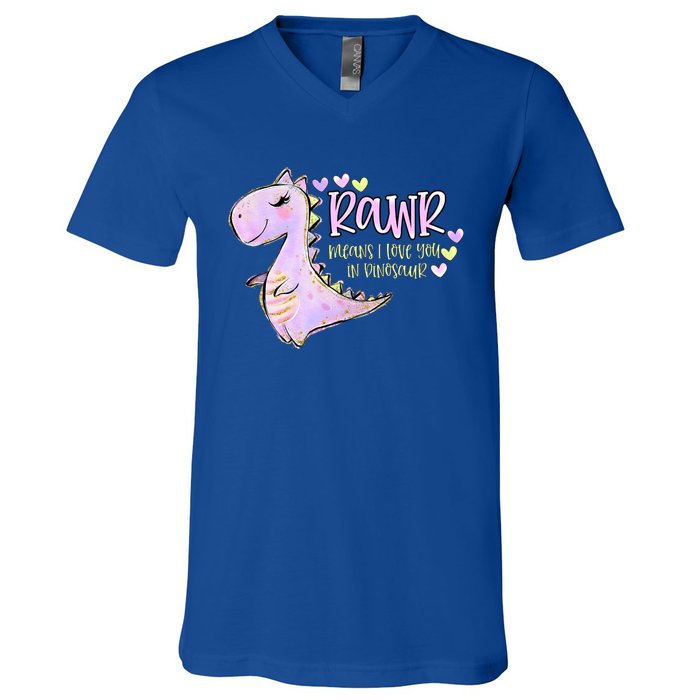 Rawr Means I Love You In Dinosaur Trex Valentines Day Cute Gift V-Neck T-Shirt