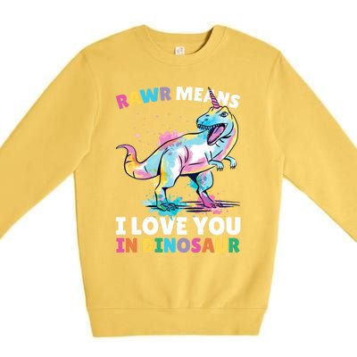 Rawr Means I Love You In Dinosaur Unicorn With Dinosaur Cool Gift Premium Crewneck Sweatshirt