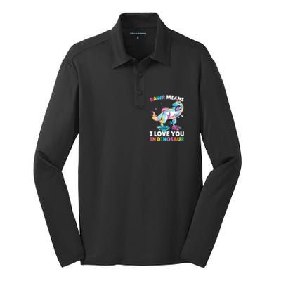 Rawr Means I Love You In Dinosaur Unicorn With Dinosaur Cool Gift Silk Touch Performance Long Sleeve Polo