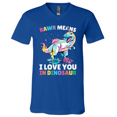 Rawr Means I Love You In Dinosaur Unicorn With Dinosaur Cool Gift V-Neck T-Shirt