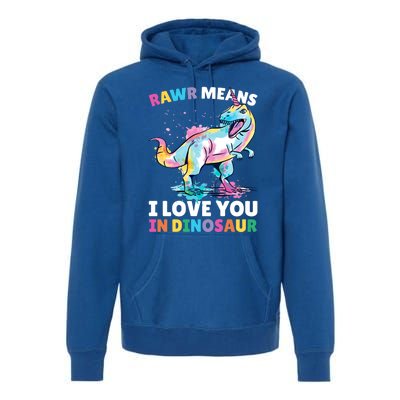 Rawr Means I Love You In Dinosaur Unicorn With Dinosaur Cool Gift Premium Hoodie