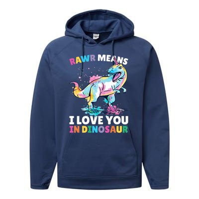 Rawr Means I Love You In Dinosaur Unicorn With Dinosaur Cool Gift Performance Fleece Hoodie