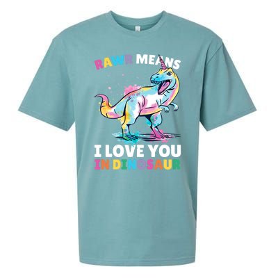 Rawr Means I Love You In Dinosaur Unicorn With Dinosaur Cool Gift Sueded Cloud Jersey T-Shirt