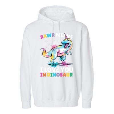 Rawr Means I Love You In Dinosaur Unicorn With Dinosaur Cool Gift Garment-Dyed Fleece Hoodie