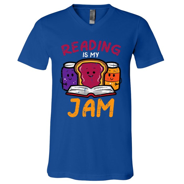 Reading My Jam Read Reading Book Librarian V-Neck T-Shirt