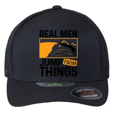 Real Men Jump From Things Tombstoning Cliff Diver Jumping Flexfit Unipanel Trucker Cap