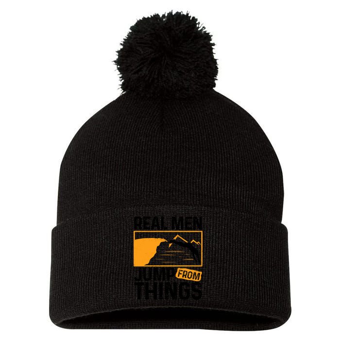 Real Men Jump From Things Tombstoning Cliff Diver Jumping Pom Pom 12in Knit Beanie