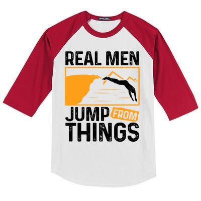 Real Men Jump From Things Tombstoning Cliff Diver Jumping Kids Colorblock Raglan Jersey