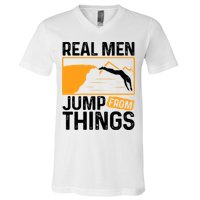 Real Men Jump From Things Tombstoning Cliff Diver Jumping V-Neck T-Shirt