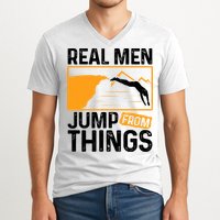 Real Men Jump From Things Tombstoning Cliff Diver Jumping V-Neck T-Shirt