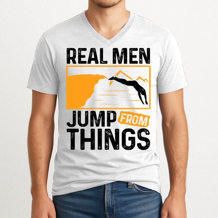 Real Men Jump From Things Tombstoning Cliff Diver Jumping V-Neck T-Shirt