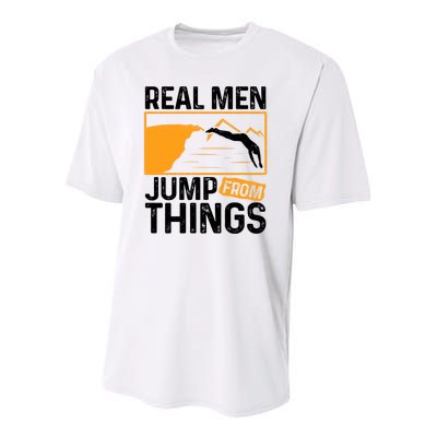 Real Men Jump From Things Tombstoning Cliff Diver Jumping Youth Performance Sprint T-Shirt