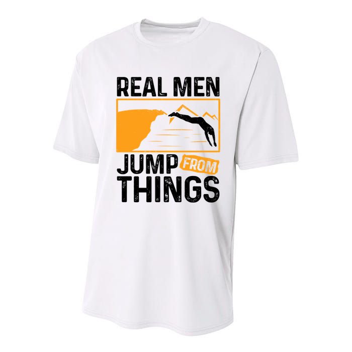 Real Men Jump From Things Tombstoning Cliff Diver Jumping Youth Performance Sprint T-Shirt