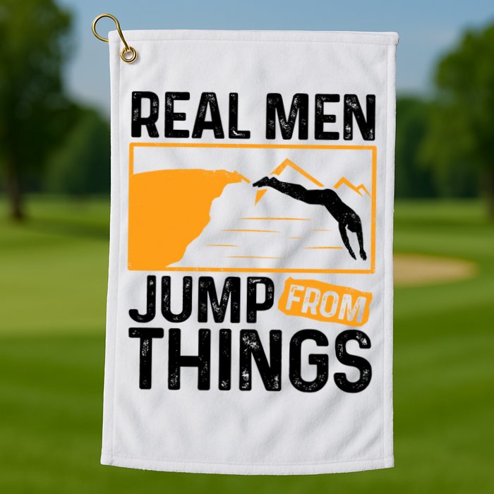 Real Men Jump From Things Tombstoning Cliff Diver Jumping Golf Towel