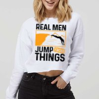 Real Men Jump From Things Tombstoning Cliff Diver Jumping Cropped Pullover Crew