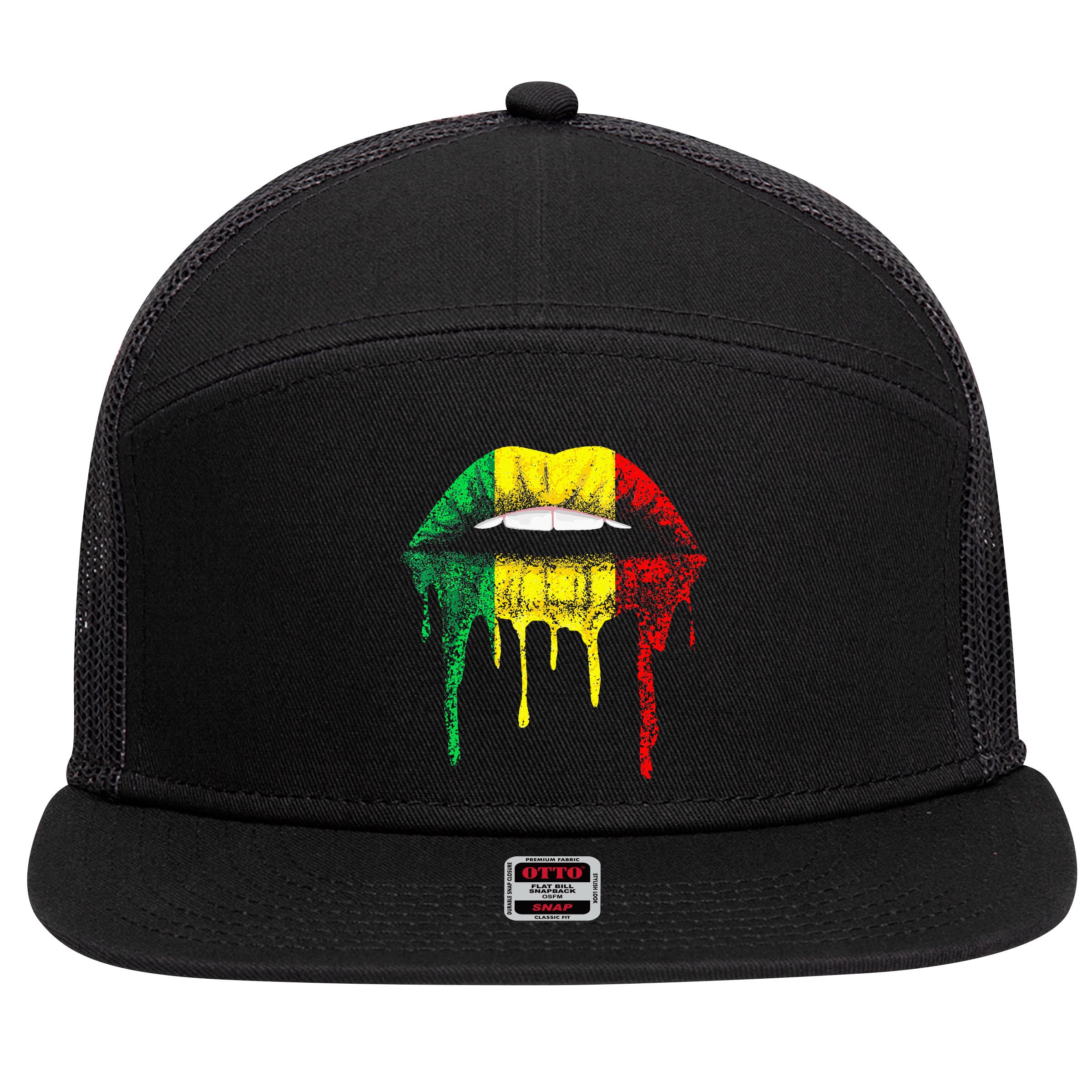 Reggae Music Jamaica Kissing Lips Flag Rastafari Rasta 7 Panel Mesh Trucker Snapback Hat