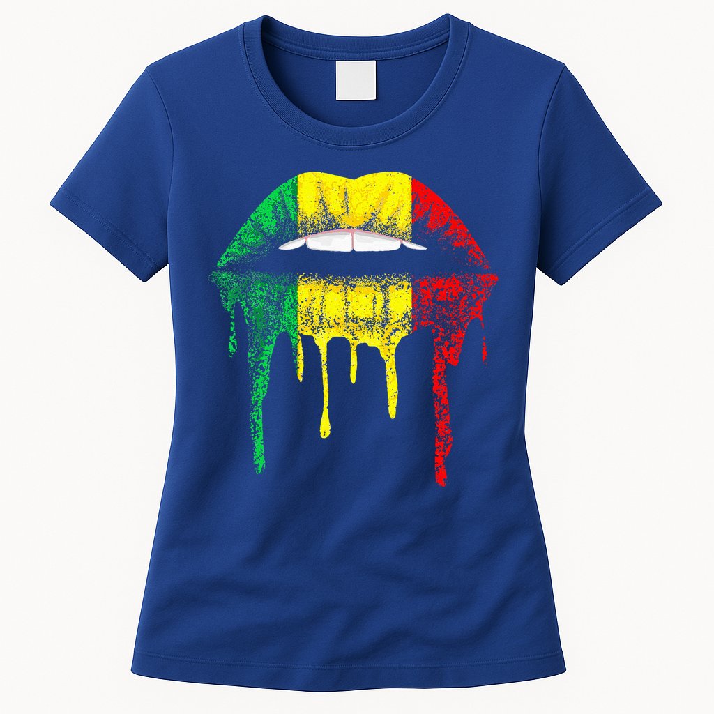 Reggae Music Jamaica Kissing Lips Flag Rastafari Rasta Womens T-Shirt