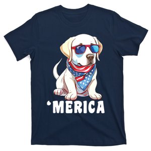 Retro Merica Labrador Retriever Dog Dad Mom 4th Of July T-Shirt