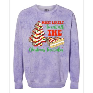 Retro Most Likely To Eat All The Christmas Tree Cakes Debbie Colorblast Crewneck Sweatshirt