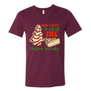 Retro Most Likely To Eat All The Christmas Tree Cakes Debbie V-Neck T-Shirt