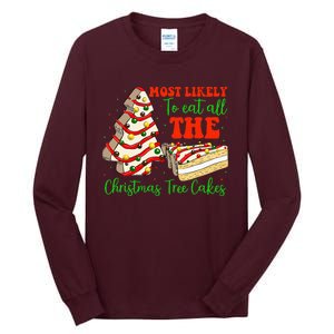 Retro Most Likely To Eat All The Christmas Tree Cakes Debbie Tall Long Sleeve T-Shirt