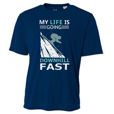 retro My Life Is Going Downhill Fast Steep Skiing Slopes Cooling Performance Crew T-Shirt