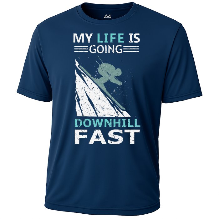 retro My Life Is Going Downhill Fast Steep Skiing Slopes Cooling Performance Crew T-Shirt